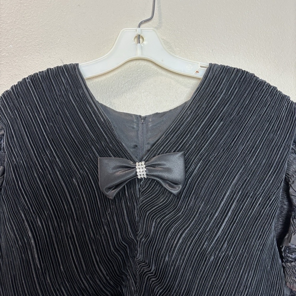 80s Kathrine Lindsay Rhinestone Bow Pleated Blouse Black Women's 18 Glam Top - Picture 2 of 14